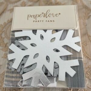 Paperlove Winter White 8 Holiday Party Fans Snowflake Silver Specialty Christmas